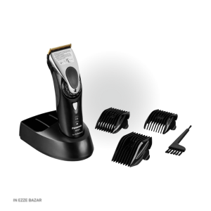 تمام محتویات جعبه شامل ماشین اصلاح موی پاناسونیک ER-GP707، سه شانه، پایه شارژ، روغن، برس و کیف.