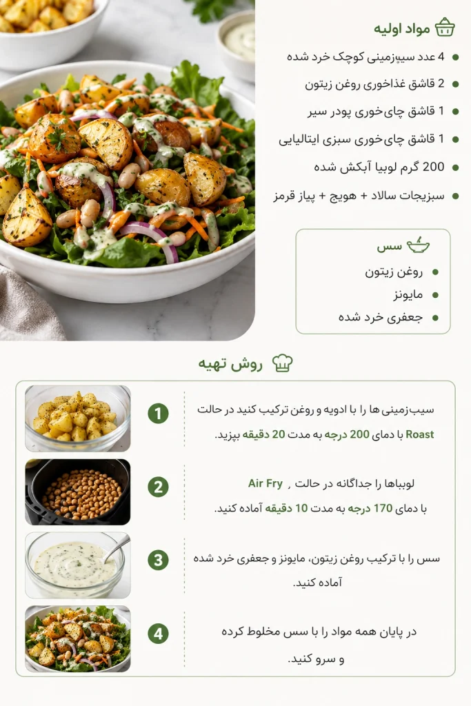 سالاد سیب‌زمینی ترد و لوبیا با سرخ‌کن بدون روغن Ninja AF300