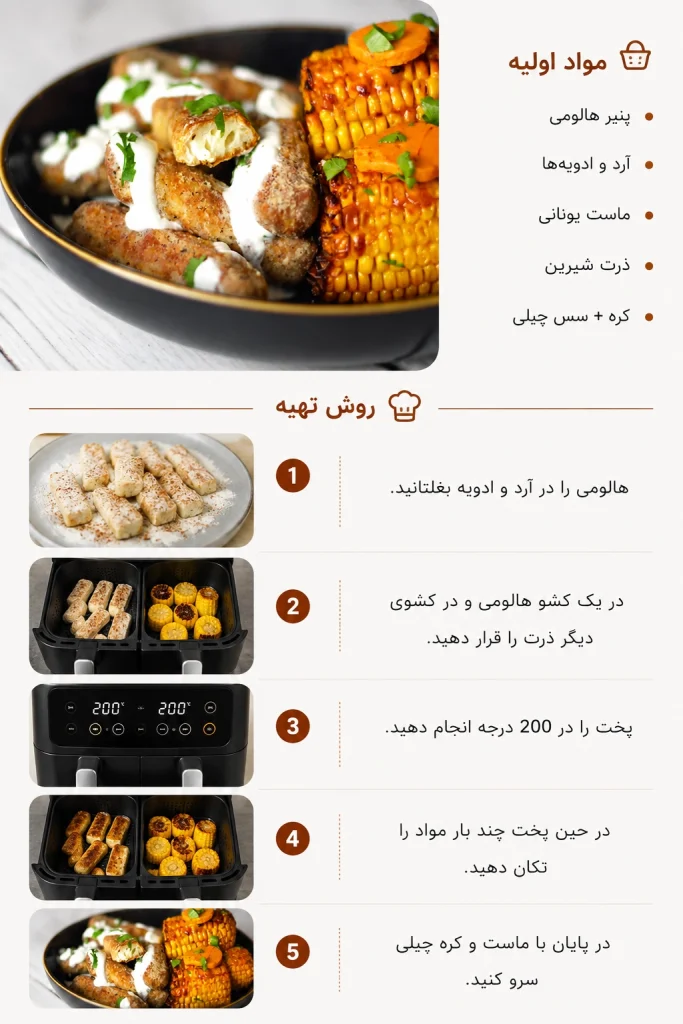 هالومی ترد و ذرت کبابی تند با سرخ‌کن بدون روغن Ninja AF300